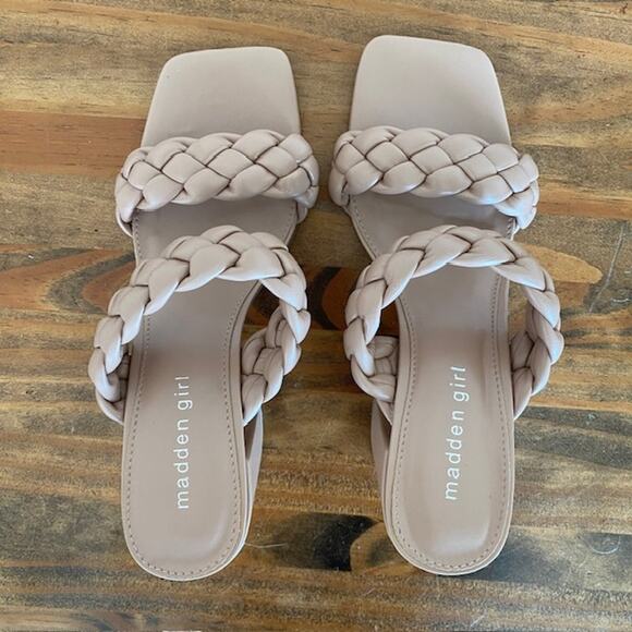 Madden Girl Tan Braided Chunky Heel Sandals - Size 8.5 - Picture 10 of 11